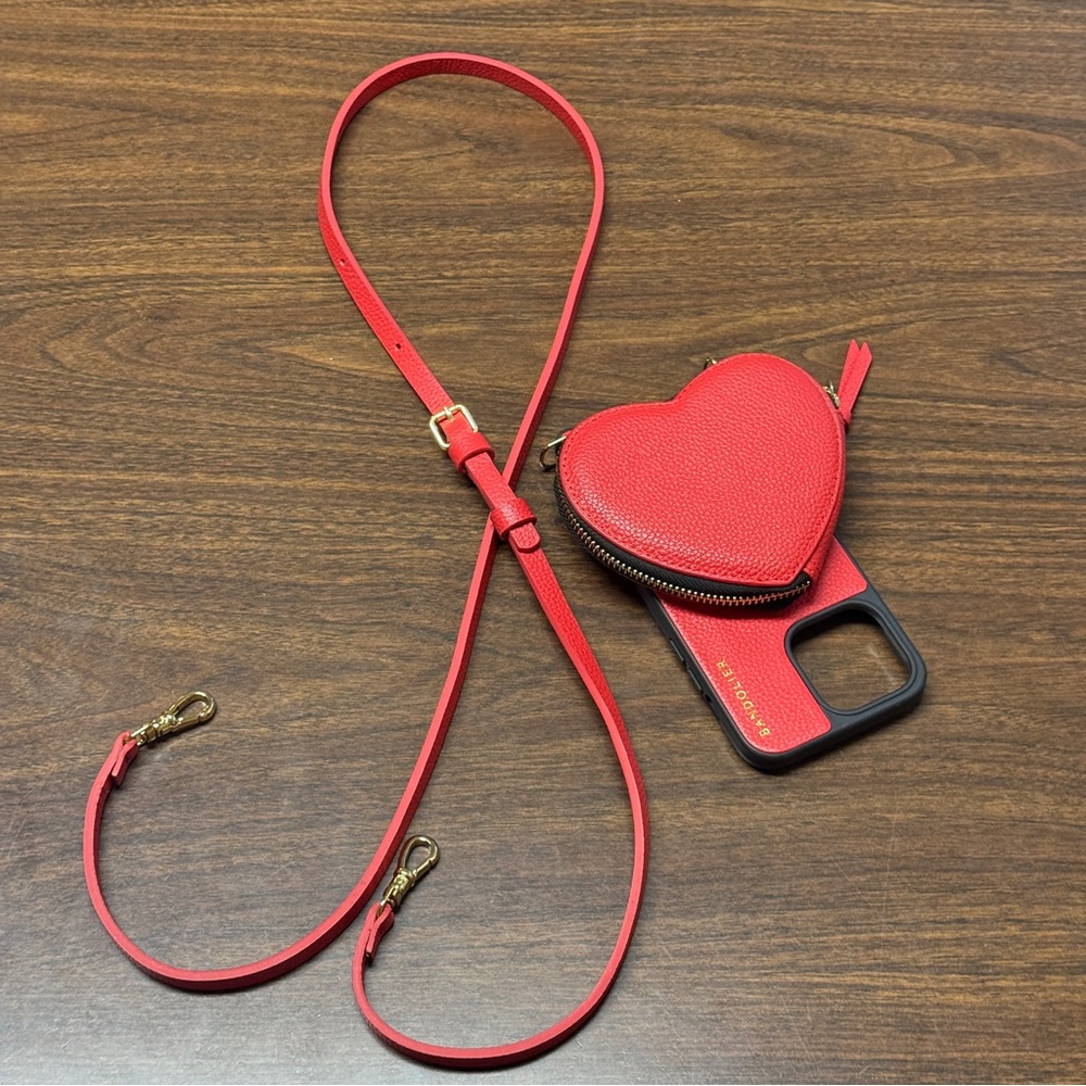 Bandolier Willa Red Leather Heart Crossbody Phone Case Wallet 14 Pro Max